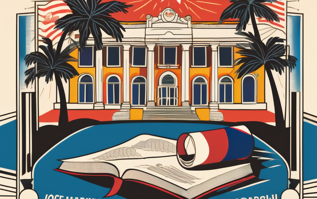 A book opened to a page depicting a symbolic representation of the jose marti scholarship