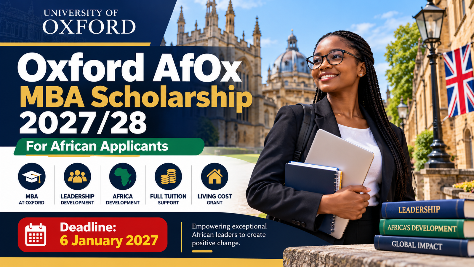 Oxford AfOx MBA Scholarship 2027/28: Full Tuition, Living Grant and Application Guide