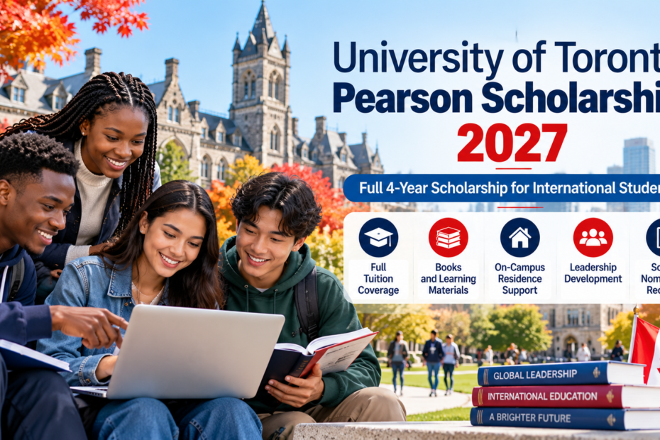 University of Toronto Pearson Scholarship 2027 illustration with international students studying on campus in Toronto